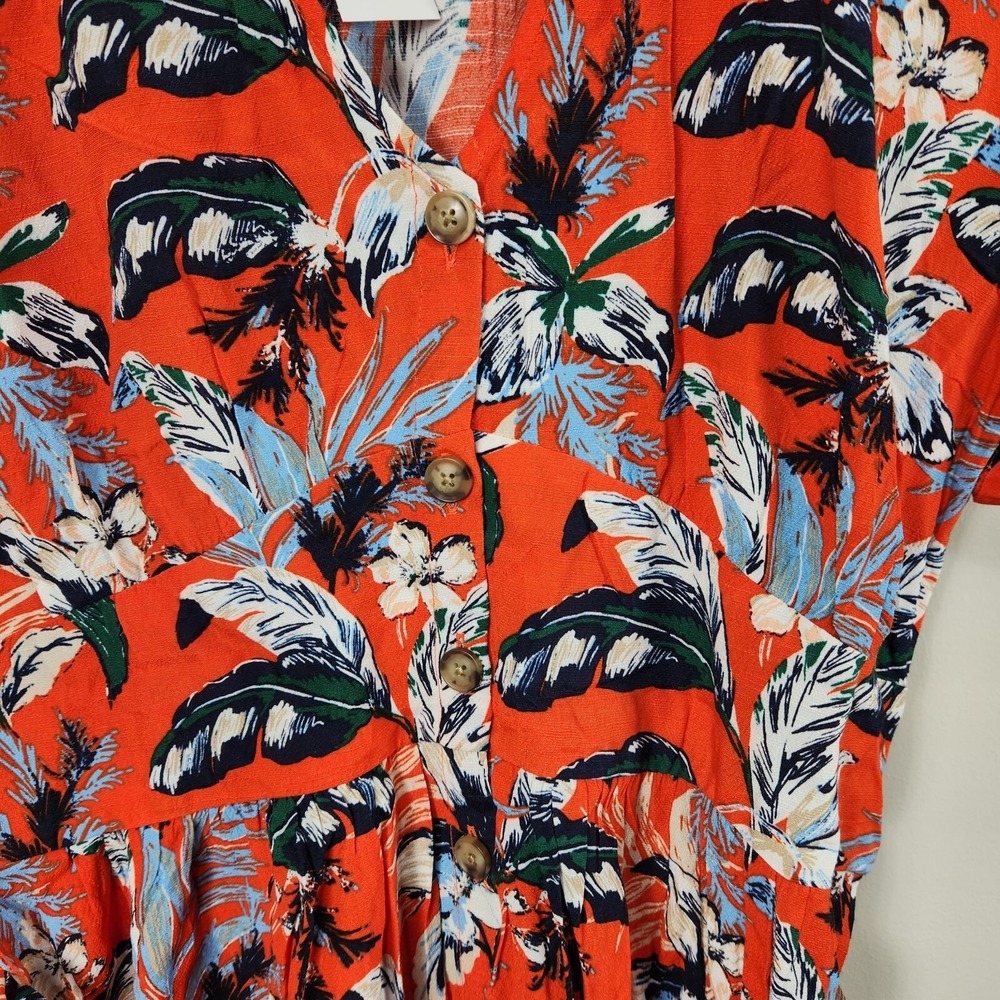 NWT LOFT Midi Dress Red Floral Tropical Fit Flare sz 4 Womens Cruise Beach - Picture 5 of 11